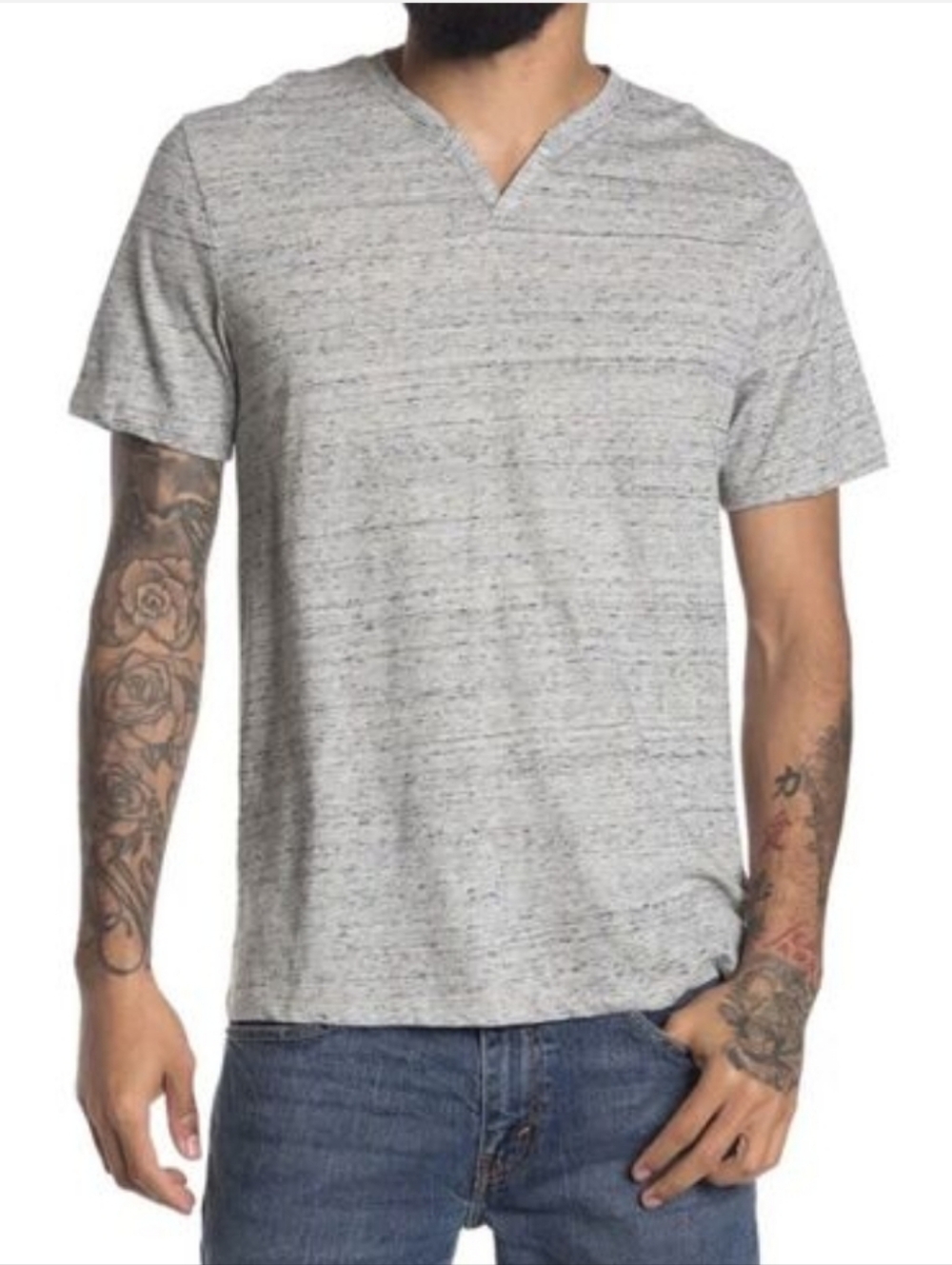 MEN'S ABOUND HEATHER GRAY CHILL SHORT SLEEVE NOTCHED V NECK SHIRT XXL